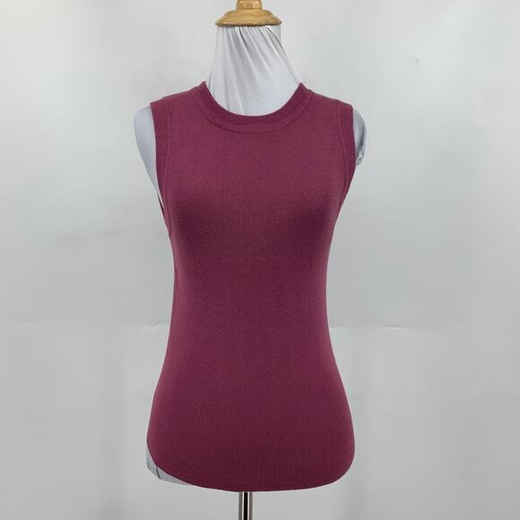 Be Cool Tank Top Women M/L Raspberry Sleeveless Ribbed Knit Crew Neck Fitted - Picture 4 of 12